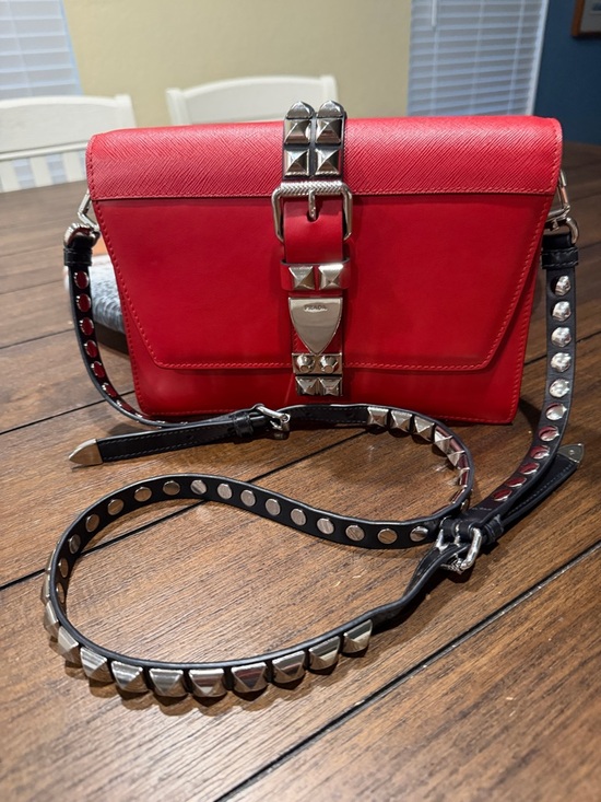 Prada Handbags - Prada Elektra Studded Red Leather Crossbody Bag with Removable Black Strap